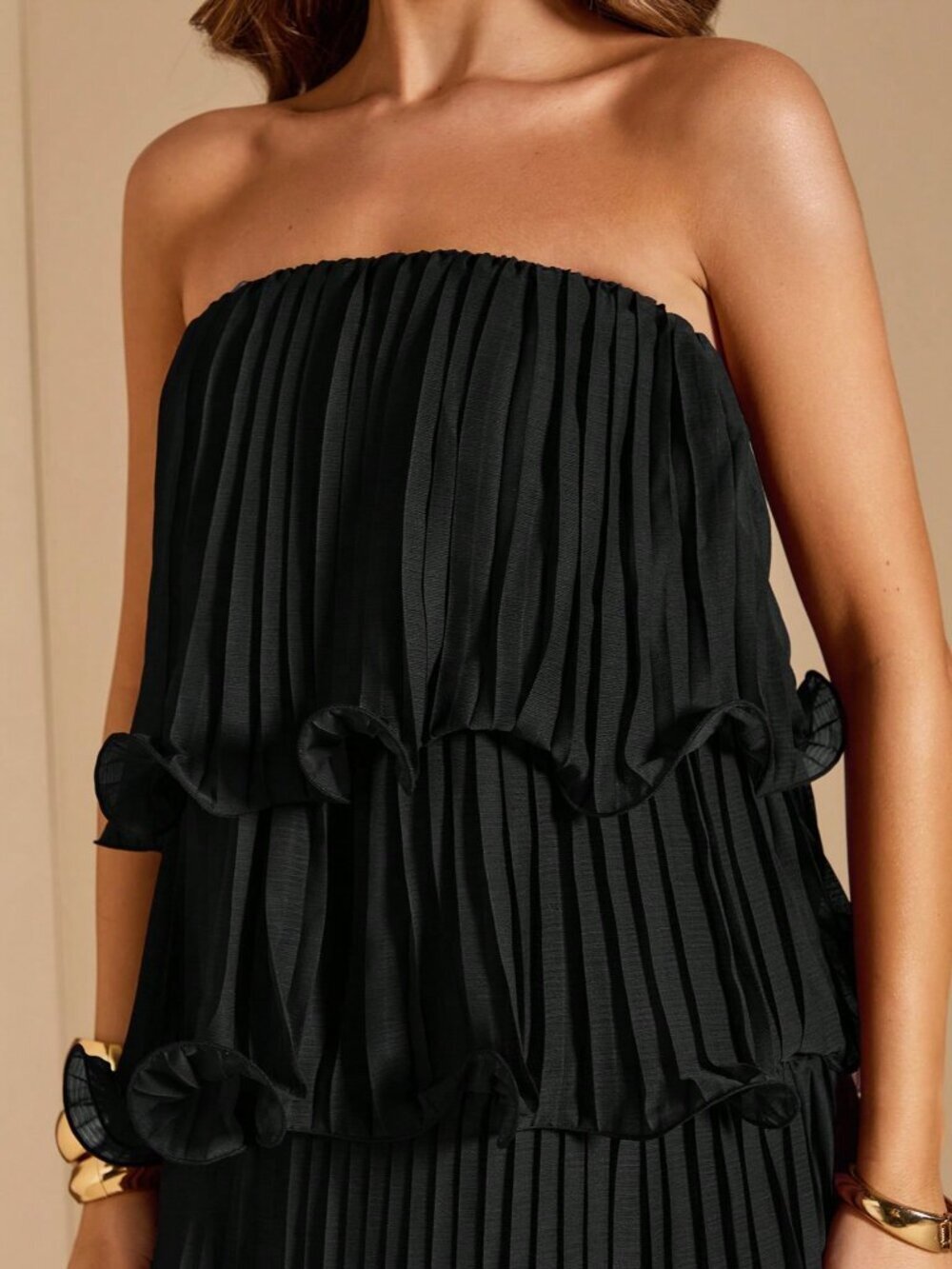 Black Elegant Women's Strapless Tiered Cake Dress - Picture 4 of 7